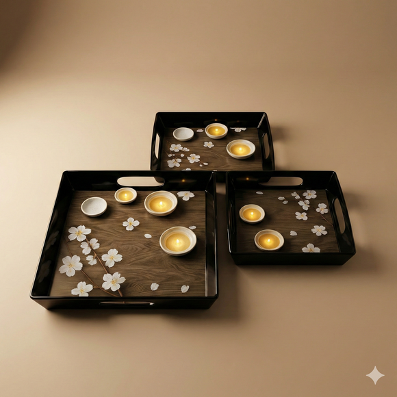 Comfy Homes™ Premium Multi-Purpose Melamine Tray Set (Set of 2)(Medium & Large) (Coffee Tray)