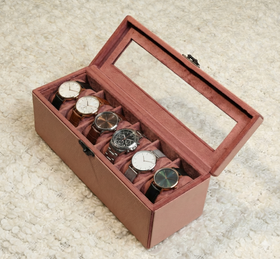The Sovereign Collection: Premium Vegan Leather Watch & Bangle Organizer (Royal Pink) - 0