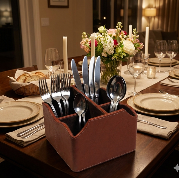 The Sovereign Multi-Tasker: Handcrafted Vegan Leather Divided Organizer Cup (Shiny Orange)