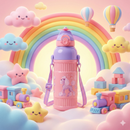 Kids Smart Sipper Bottle with Button-Open Lid, Neck Strap & Helicopter Cap Design (Pink Fairy)-5