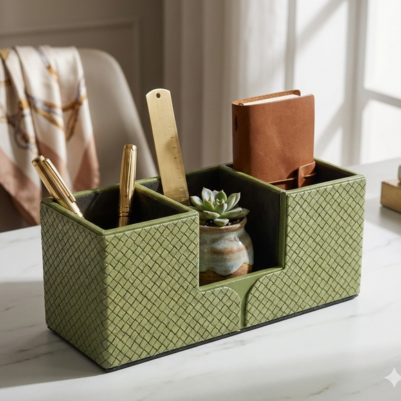 The Sovereign Multi-Tasker: Handcrafted Vegan Leather Divided Organizer Cup (Parrot Green)