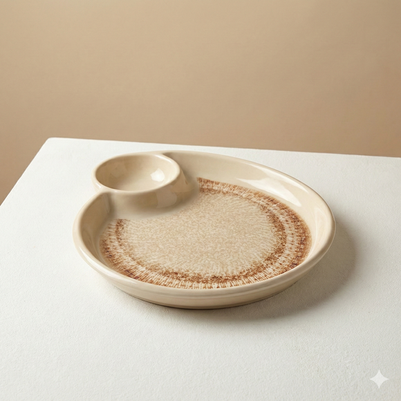 Comfy Homes Divided Serving Platter Set – Modern Snack & Dip Plate for Everyday Hosting and Sharing (Rustic Brown)