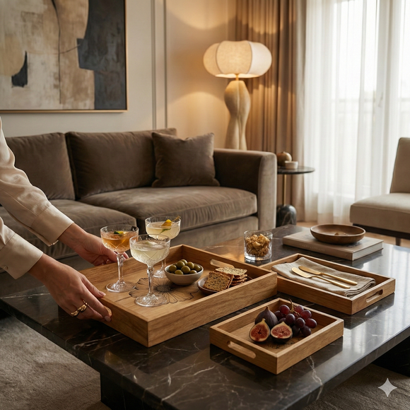 Comfy Homes Signature Mango Wood Serving Tray Set (Set of 1) – Elegant Hosting & Everyday Serving