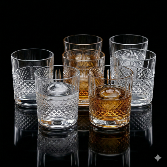 Comfy Homes Signature 340ml Whiskey & Water Glasses – Luxury Heavy-Base Crystal Clear Barware Set (Set of 6) (Heritage Reserve)