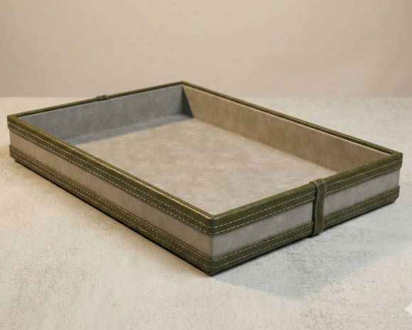 The Infinite Use Tray: Premium Handcrafted Vegan Leather Organizer (Military Green)