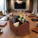 The Sovereign Multi-Tasker: Handcrafted Vegan Leather Divided Organizer Cup (Shiny Orange)-4