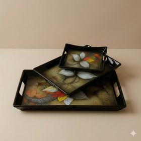 Comfy Homes™ Premium Multi-Purpose Melamine Tray Set (Set of 3)(Small, Medium & Large) (Royal Bloom) - 0