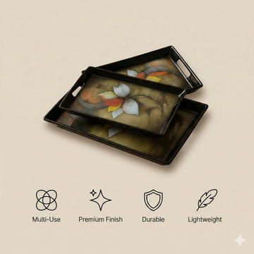 Comfy Homes™ Premium Multi-Purpose Melamine Tray Set (Set of 1) (Large) (Royal Bloom) - 0