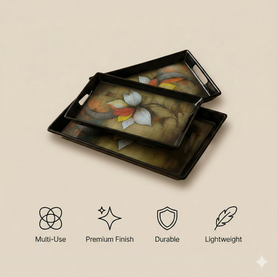 Comfy Homes™ Premium Multi-Purpose Melamine Tray Set (Set of 2) Medium & Large) (Royal Bloom)