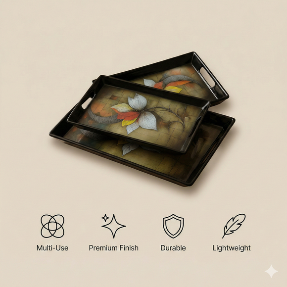 Comfy Homes™ Premium Multi-Purpose Melamine Tray Set (Set of 2) Medium & Large) (Royal Bloom)