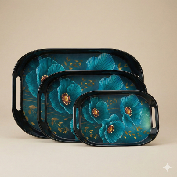 Comfy Homes™ Premium Multi-Purpose Melamine Tray Set (Set of 3)(Small, Medium & Large) (Blue Orchid)