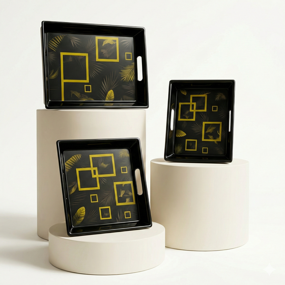 Comfy Homes™ Premium Multi-Purpose Melamine Tray Set (Set of 3)(Small, Medium & Large) (Sunline Elegance)