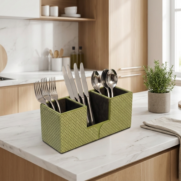 The Sovereign Multi-Tasker: Handcrafted Vegan Leather Divided Organizer Cup (Parrot Green)