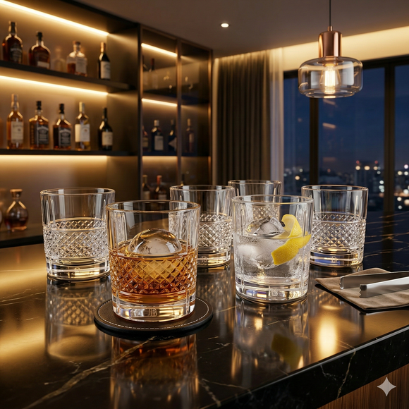 Comfy Homes Signature 340ml Whiskey & Water Glasses – Luxury Heavy-Base Crystal Clear Barware Set (Set of 6) (Heritage Reserve)