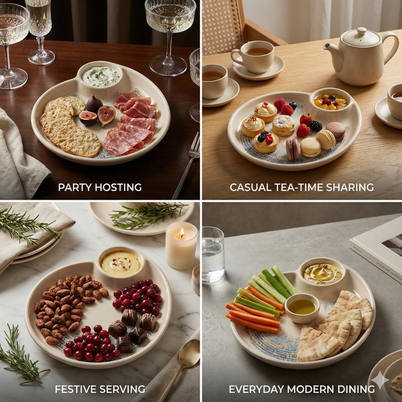 Comfy Homes Divided Serving Platter Set – Modern Snack & Dip Plate for Everyday Hosting and Sharing (Dual Sphere)