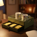 The Triad Collection: Handcrafted Vegan Leather Desk Organizer - 3 Slot (Military Green)-3