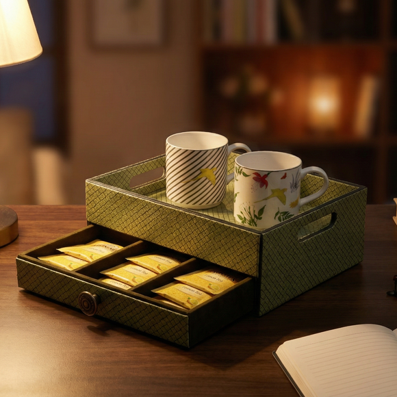 The Triad Collection: Handcrafted Vegan Leather Desk Organizer - 3 Slot (Military Green)