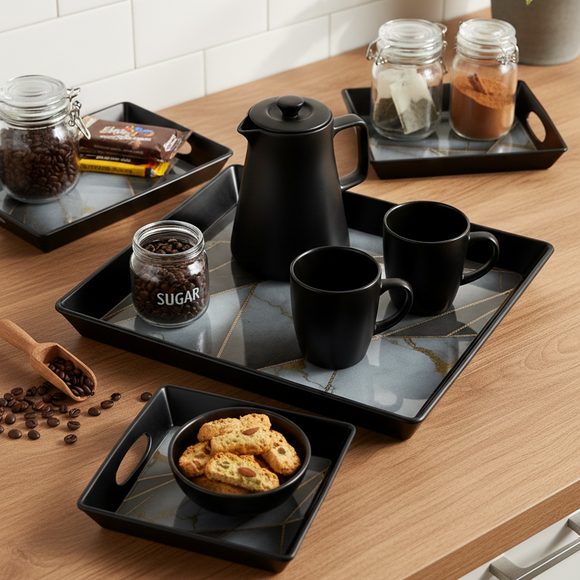 Comfy Homes™ Premium Multi-Purpose Melamine Tray Set (Set of 3)(Small, Medium & Large) (White Pyramids)