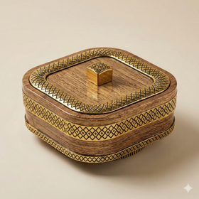 Comfy Homes Revolving Dry Fruit & Snack Storage Box | 4-Section Multi-Purpose Container | Square Shape Dry Food Organizer, Serving Platter & Gift Box for Home & Festive Use (Prestige)