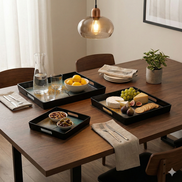 Comfy Homes™ Premium Multi-Purpose Melamine Tray Set (Set of 2)(Medium & Large) (Autumn Breeze)