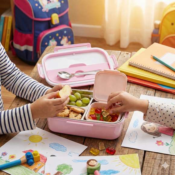 Insulated Steel Lunch Box 500ml with Sweet Box & Spoon | Leak-Proof Kids Tiffin | Hot & Fresh Meals On-the-Go (White Unicorn)