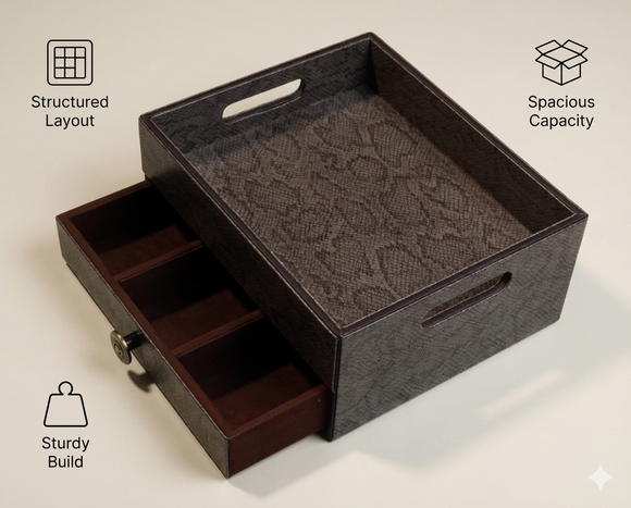 The Triad Collection: Handcrafted Vegan Leather Desk Organizer - 3 Slot (Marble Grey)