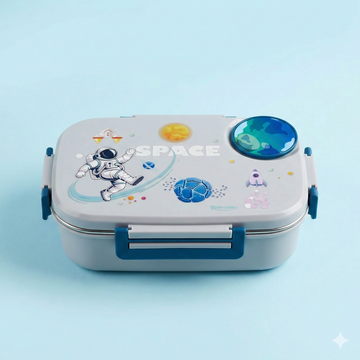 Insulated Steel Lunch Box 500ml with Sweet Box & Spoon | Leak-Proof Kids Tiffin | Hot & Fresh Meals On-the-Go (Grey Alien)