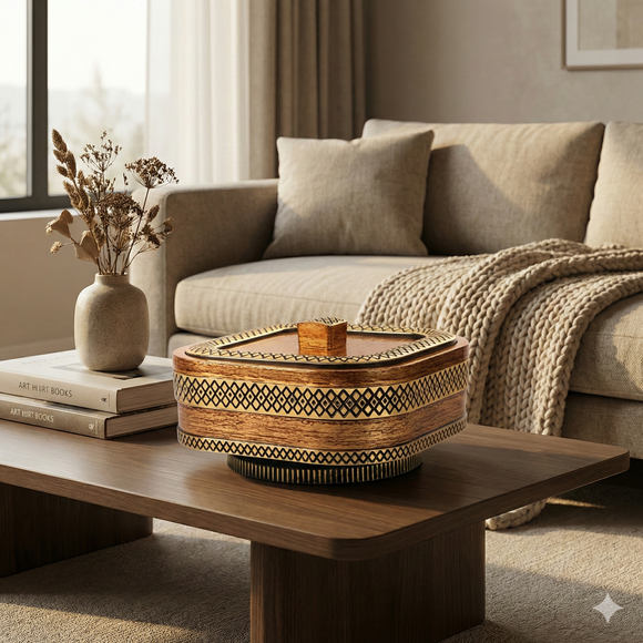 Comfy Homes Revolving Dry Fruit & Snack Storage Box | 4-Section Multi-Purpose Container | Square Shape Dry Food Organizer, Serving Platter & Gift Box for Home & Festive Use (Prestige)