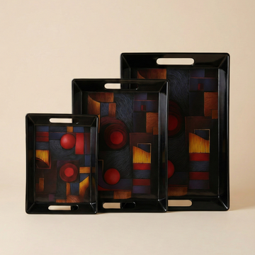 Comfy Homes™ Premium Multi-Purpose Melamine Tray Set (Set of 3)(Small, Medium & Large) (Wordly Illusion)