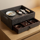 The Triad Collection: Handcrafted Vegan Leather Desk Organizer - 3 Slot (Marble Grey)-7