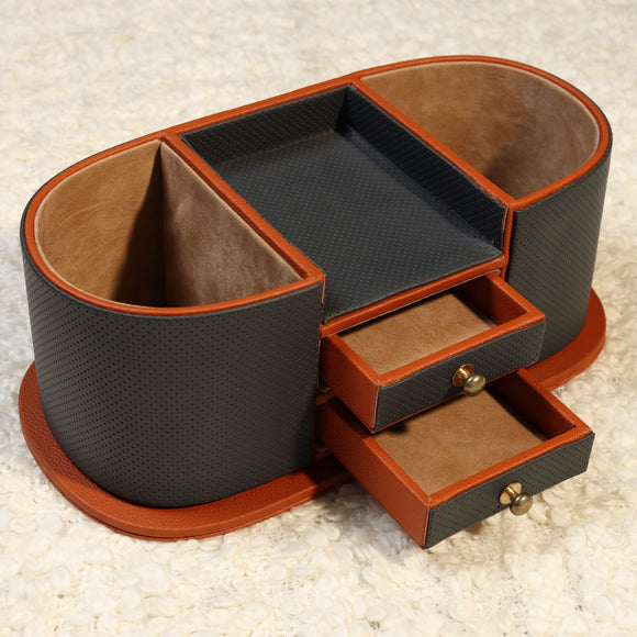The Executive Command Center: Handcrafted Vegan Leather Desk Oval Caddy (Sparkling Orange)