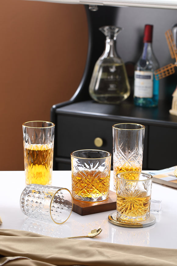 Comfy Homes Elegant Scottish Premium 340ML Glasses Set of 6 pcs - Drinking Glasses for- Water and Whiskey Perfect for Home, Restaurants and Parties (Aquatic Indulgence)