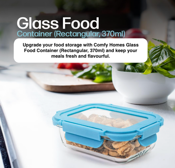 Comfy Homes Glass Container Set of 1 | Lunch & Storage Box for School, Office | Easy to carry and Durable | (370ml)